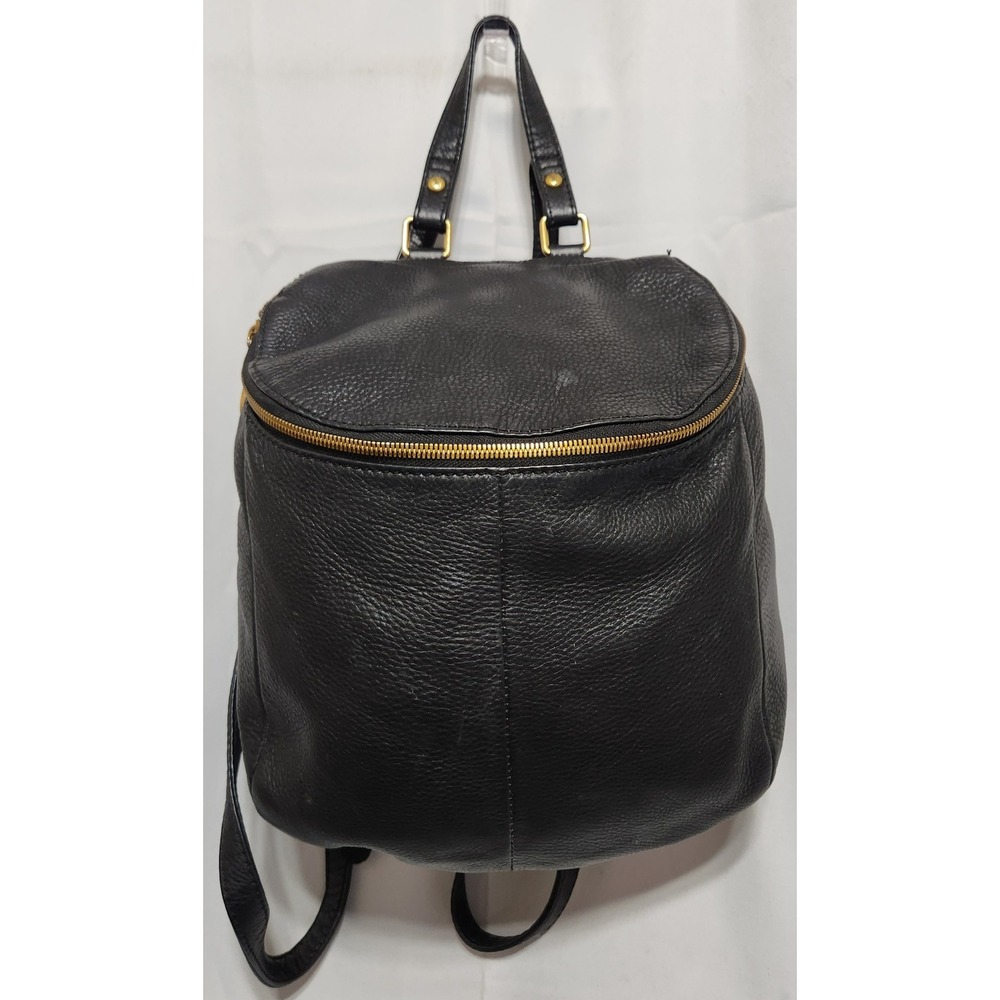 HoboRIVER Black Pebbled Leather Convertible Backpack Shoulder Bag Brass